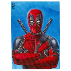 Hero Stash Artwork - Acyrlic Painting 5"x7" - 'Deadpool Arms Crossed'