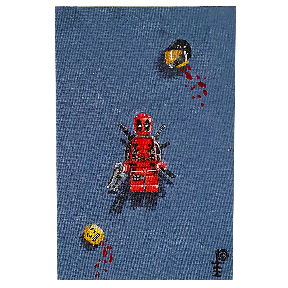 Hero Stash Artwork - Acyrlic Painting 4"x6" - 'Lego Deadpool' 1 Hero Stash Artwork - Acyrlic Painting 4"x6" - 'Lego Deadpool'
