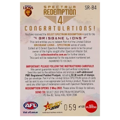 Select Australia AFL Select 2022 - Spectrum Redemption 4 - Brisbane Lions - SR-B4 - 059 Of 125 Rares & Uncommons