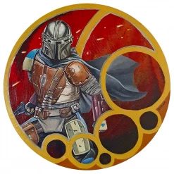 Hero Stash Artwork - Acyrlic Painting Liquid Pour 10" Diameter - 'The Mandalorian'